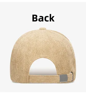 Detailed back view of beige cotton baseball cap featuring metal adjustment buckle