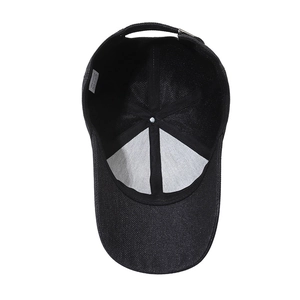 Classic black 100% cotton baseball cap with adjustable metal buckle and six-panel design