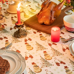 Christmas snowman pattern tablecloth for festive holiday dining table decoration