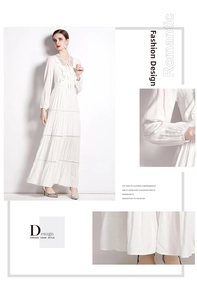 Details von weißem Spitzen-Patchwork-Ausschnitt und hohl gearbeitetem Boho-Maxikleid