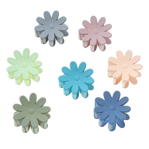 Set aus sieben bunten matten Gänseblümchen-Haarklammern in Rosa, Grün und Blautönen