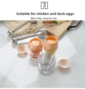 Three-color 304 stainless steel spiral egg holders with metal shell topper tool set