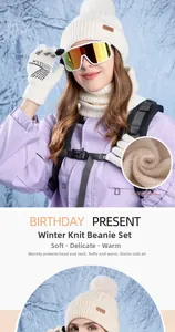 Detail of winter knit set showing thick plush lining for extra warmth and soft texture