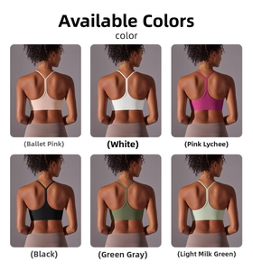 Y-back sports bra collection in six colors like ballet pink and light green