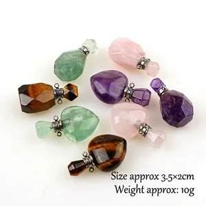 Natural gemstone perfume bottle pendants in amethyst and tiger eye for essential oils