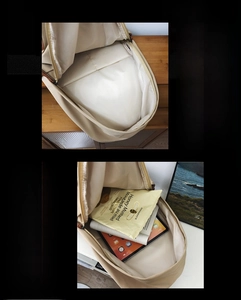 Detail view of nylon backpack spacious interior holding a tablet and daily essentials