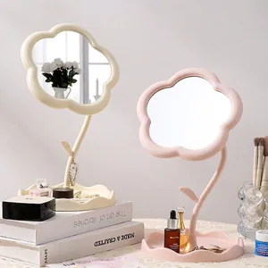 Sunflower Desktop Makeup Mirror PP HD Glass Decorative Storage Tray Base Vanity Mirror Cute Aesthetic Princess Style