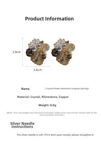 Detailed size and weight specs for crystal flower geometric stud earrings 1.9x1.8cm