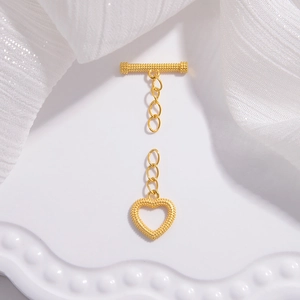 S925 sterling silver heart-shaped toggle clasp set for DIY jewelry bracelets in gold finish