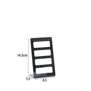 Detailed view of black acrylic earring display stand with height 14.5cm and width 8.5cm