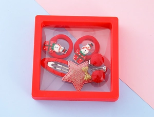 Christmas hair clips set with snowman and stars in a red PE film display gift box