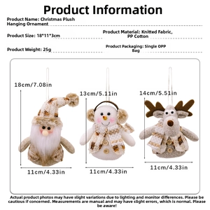 Detailed size specifications for knitted Christmas doll pendants featuring elk and snowman