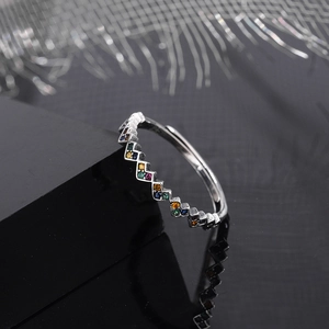 S925 sterling silver ring featuring pixel style colorful cubic zirconia in a dark setting