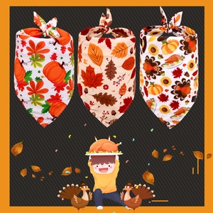 Lot de 3 bandanas de Thanksgiving pour animaux avec motifs de citrouilles et feuilles d'érable