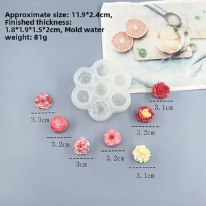 Detail view of 3D rose silicone mold dimensions with textured flower petal samples