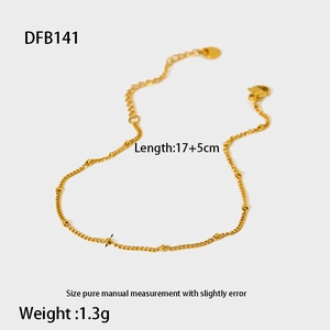 Detailed view of 18K gold plated beaded chain with length 17+5cm and weight 1.3g