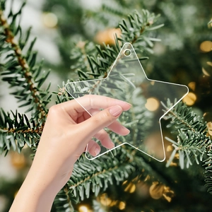 Clear acrylic star ornament for Christmas tree decor with pre-drilled hanging hole