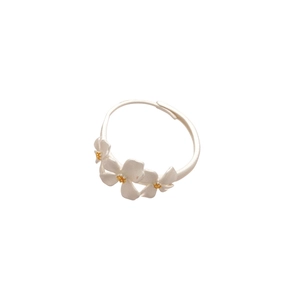 Minimalist silver flower open ring with matte finish and yellow center floral detail