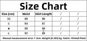 Größentabelle für kariertes Midikleid mit Maßen in cm für die Größen XS bis L im Detail