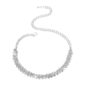 Elegant multi-row sparkling rhinestone choker necklace with adjustable silver chain