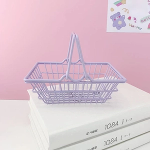 Mini lavender iron mesh storage basket with dual handles for desktop coffee capsule organization