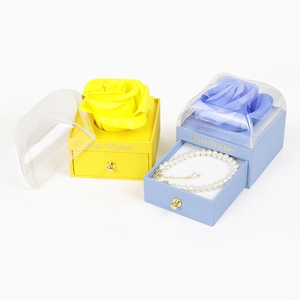 Double-layer rose jewelry gift box with storage drawer for rings and necklaces
