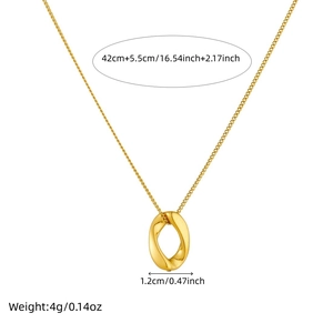 Minimalist gold-plated stainless steel necklace with twisted oval mobius pendant on thin chain