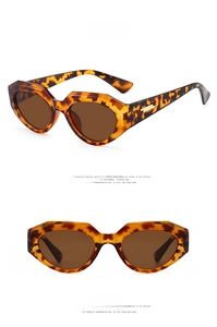 Detail of leopard print sunglasses with tea lenses and gold metal hinge accents