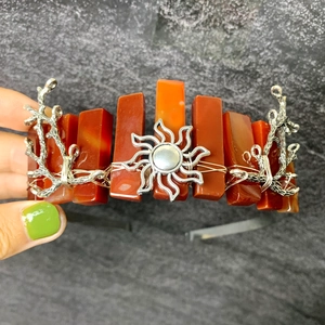 Handmade crown headband with orange crystals and silver sun branch ornaments