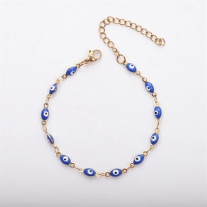 18K gold plated stainless steel bracelet with blue oval Turkish Evil Eye charms
