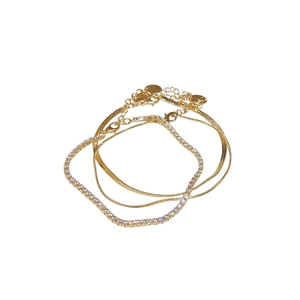 Three-piece gold snake bone and zircon square tennis bracelet set for women