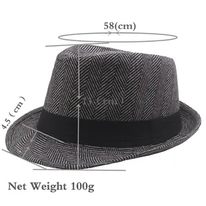 Classic herringbone wool jazz hat in grey with 58cm circumference and retro British style