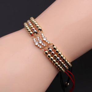 Adjustable Copper Cubic Zirconia Bead Bracelet With Geometric Inlaid Charm Colored Braided String Jewelry For Women