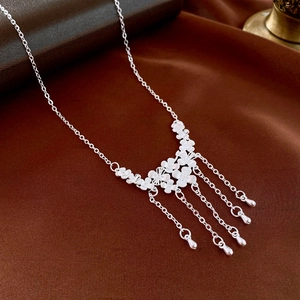 Elegant Flower Tassel Chain Necklace Copper Sweet Metallic Floral Water Drop Pendants Jewelry For Women
