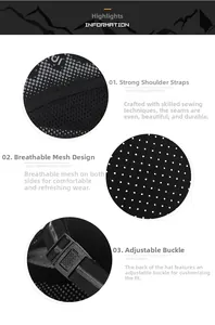Detail of breathable mesh fabric and adjustable plastic strap on summer sport cap