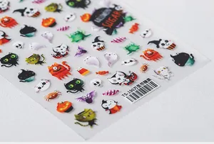 Detail of TS-190 5D Halloween nail art stickers with cute pumpkin and ghost patterns