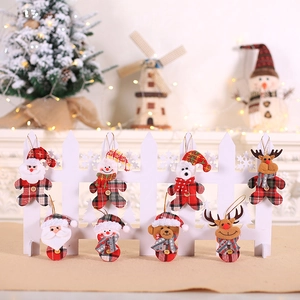 Christmas Hanging Ornaments Plaid Fabric Plush Cartoon Dolls Reindeer Santa Snowman Bear Tree Decorations Nordic Style