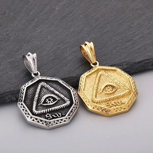Vintage All Seeing Eye Pendant Stainless Steel Octagon Pyramid Eye Of Providence Gothic Punk Jewelry For Men