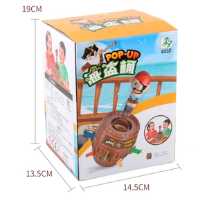 Emballage du jeu de pirate baril avec dimensions de la boîte 19cm x 14,5cm x 13,5cm