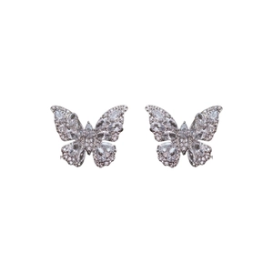 Sparkling silver butterfly stud earrings with zircon inlay for a minimalist elegant look