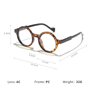 Retro round tortoise and pink glasses frames with detailed size measurements