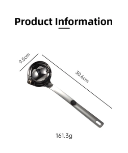 Detailed view of 304 stainless steel oil separator spoon with precise measurements