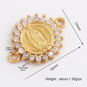 Gold-plated Virgin Mary charm with zircons, size 18x13mm and 0.8mm dual holes