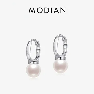 925 Sterling Silver Artificial Pearl Hoop Earrings Elegant Irregular Line Dangle Jewelry For Women
