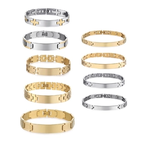 Stainless Steel ID Bracelet Men Curved Blank Plate Watch Band Chain Fashion Hand Jewelry Individual Style Couple Gift