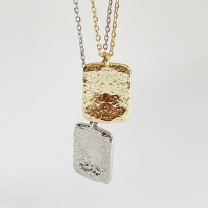 925 Sterling Silver Necklace With Hammered Irregular Rectangle Pendant Minimalist Chic Lava Texture Jewelry For Women