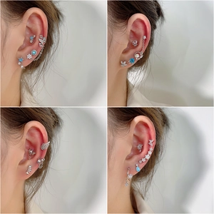 Fashionable stainless steel helix piercing set with blue zircon butterfly and star charms