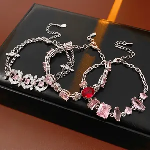 French Vintage Palace Style Geometric Zircon Bracelet Women Exquisite Copper Jewelry Adjustable Light Luxury Hand Ring