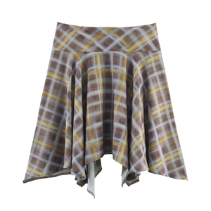 Jupe à carreaux pour femmes avec motif gris jaune blanc et ourlet irrégulier élégant