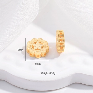 9mm gold hollow flower bead made of S925 silver for DIY bracelet making, weighing 0.58g